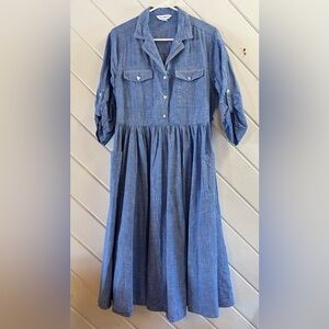 APRIL CORNELL Blue Cotton Denim Button-Up Midi Dress